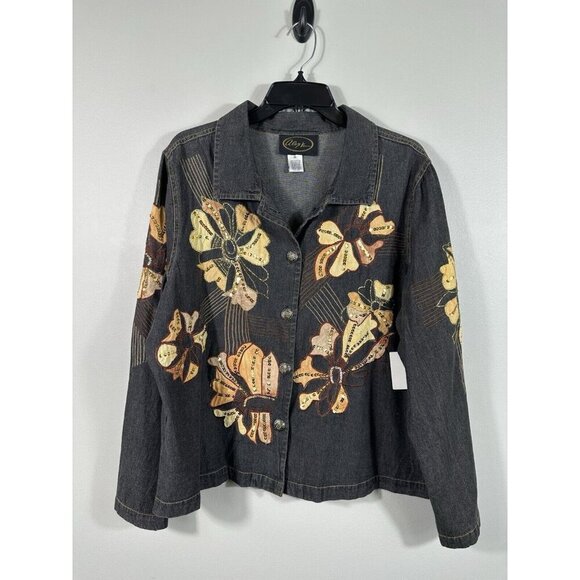Vtg Alex Kim Jacket Womens 1X Black Floral Sequins Art To Wear Boho Read - Picture 1 of 16